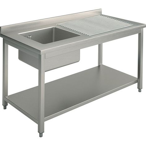 Plonge, 1 Bac, Égouttoir à Droite, Sur Piètement, Avec Étagère Inférieure, 1200X700 mm - Mastro
