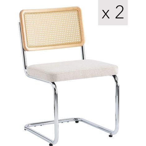 Lot de 2 chaises de salle à manger industrielles en métal et cannage – Assise en mousse polyuréthane – Hauteur d'assise 47 cm – Design moderne – Nordlys (1/5)