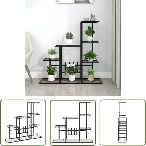 The Living Store Support pour plantes 94,5x25x88 cm Noir Métal - Support Plante - Jardinerie - Rangement Extérieur - Décoration Jardin - Fleur Pot (1/5)