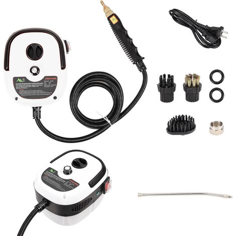 Limpiador a vapor portátil de alta presión de 2500 W y 3 bares con cabezales de cepillo, apto para electrodomésticos de cocina y limpieza del hogar (blanco)