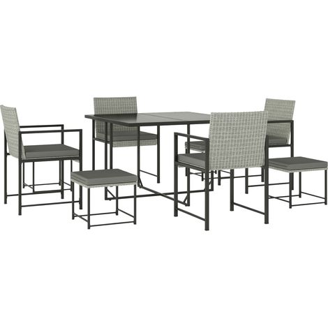 Outsunny juego de muebles de jardín exterior de ratán de 9 piezas con mesa con vidrio templado 4 sillas 4 taburetes impermeables cojines gris