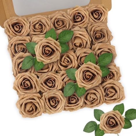 Rose artificiali - 25 fiori decorativi - rose finte con stelo - per San Valentino, Festa della mamma, matrimoni, baby shower, decorazioni per la casa - circa 20 cm di lunghezza, 8 cm di diametro (1/3)