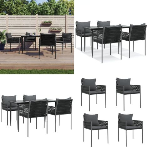 Set Pranzo da Giardino 5pz con Cuscini in Polyrattan e Acciaio - Tavolo da pranzo da esterno - Sedie da giardino