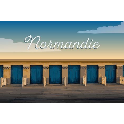 Tableau sur toile illustration cabines Normandie 30x45 cm - Impression sur Toile Murale Décorative - Image imprimée en HD sur Toile - Toile sur Châssis en Bois FSC - Fabriqué en France (1/5)