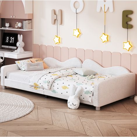 Bett Schlafbett multifunktional 90x200 Teddystoff Weiß OKMYHOME (1/5)