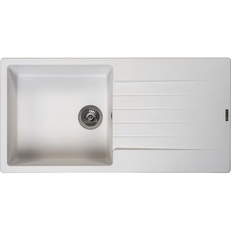 Reginox Granit-Spülbecken mit Abtropffläche, Becken links, Harlem 10 Pure White 46x44 cm R31247 (1/5)