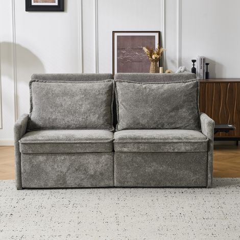 Canapé-lit avec coussins et port USB, canapé 3-en-1 avec dossier réglable sur 5 positions, canapé-lit pliable avec rangement, chenille, gris (1/5)