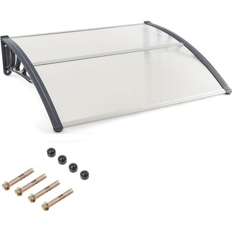 GOPLUS Auvent Porte d'Entree 122x99CM avec Protection Solaire, Résistant au Vent avec Panneau Revêtu à Double Couche et Support en ABS, Capacité de Poids Max 20KG (Gris Clair,122x99x28CM) (1/5)