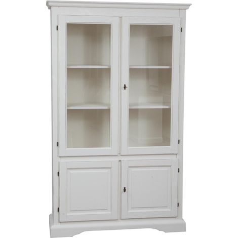 Porte-manteau champêtre en tilleul massif avec finition antique blanc L120xPR37xH197 cm