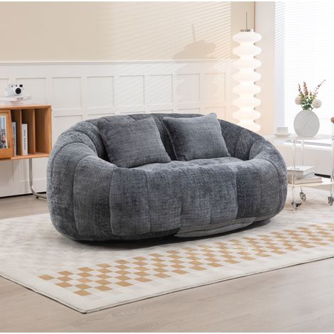 Poltrona relax con 2 cuscini, divano da 2 posti per soggiorno e camera da letto, tessuto felpa (chenille), grigio (1/5)
