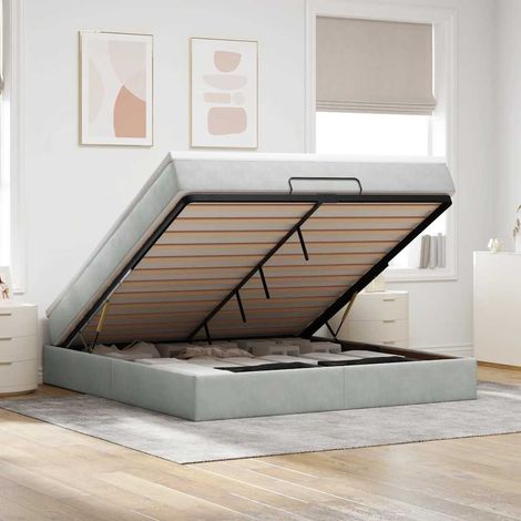 Ottoman-Bett mit Matratze Hellgrau 180x200 cm Samt