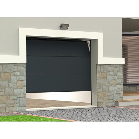 Porta per garage sezionale effetto legno con motore Somfy Antracite - PRIETA (1/4)