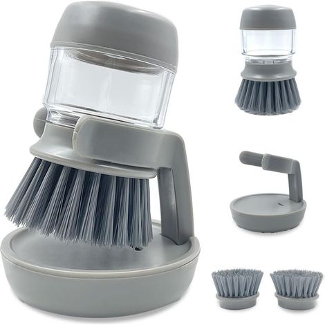 Distributeur de savon avec brosse à vaisselle et support de rangement, ustensiles de cuisine et évier faciles à nettoyer, gris. (1/5)