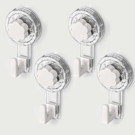 Set mit 4 Handtuchhaken für Badezimmer, extrem starke, wiederverwendbare Saugnapfhaken für Badezimmer, Küche, Camping und Auto, Handtuchhaken mit Saugnapf (transparent + weiß)