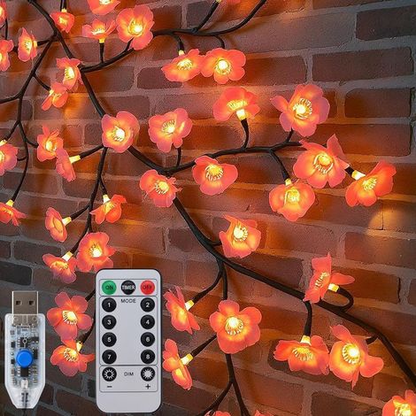 Cherry Tree Branch Light Garland Wall Decoration 96 LED 1.8M with Remote Control 8 Lighting Modes Flower Ivy Timer Flexible for Bedroom and Home (1/5)