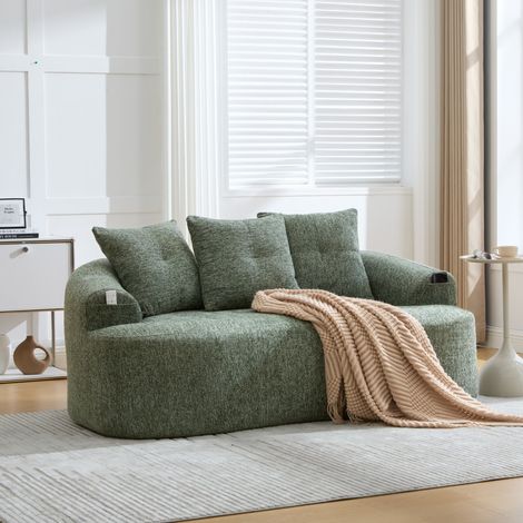 Sofá de 2 plazas 164x92x60 cm verde en chenilla con asiento profundo y cojines gruesos (1/5)