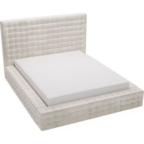 Emporius Lit capitonné 140x200 cm Arno, lit glamour en velours avec rangement, Crème (1/5)
