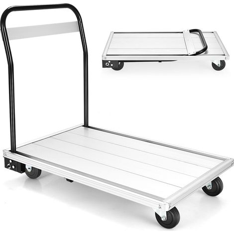 Folding Aluminum Alloy Platform Cart Heavy Duty Push Cart 4 TPR Wheels 350kg