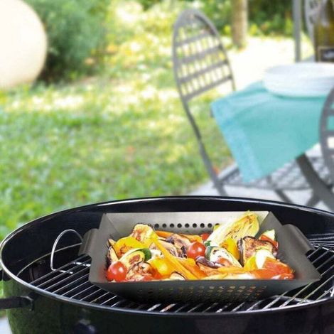 Panier à légumes pour barbecue - - Antiadhésif - 35,5x30x6,5 cm - Acier recouvert (1/4)
