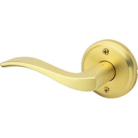 Poignée de porte factice, levier simple face pour placards, portes françaises et garde-manger, laiton satiné non tournant, levier de poussée/tirage, avec protection (1/5)
