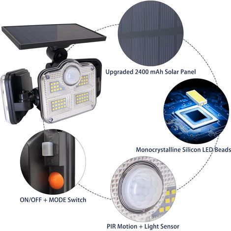 1 lampe solaire murale extérieure à LED avec 3 têtes et mouvement LED-AquaForge (1/5)