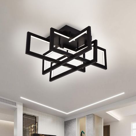 Lustre LED avec Telecommande 96W 4 Elements Lumiere Gradable Noir (1/5)