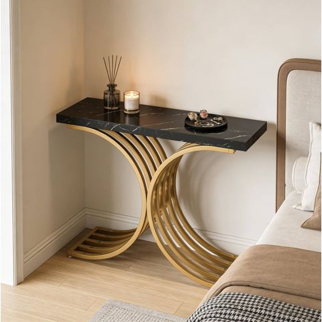 Konsolentisch 100x30x80 cm Schwarz/Gold Marmoroptik Metall mit schmaler Form (1/5)