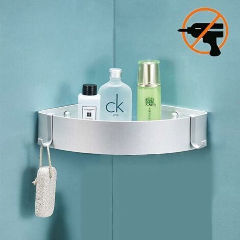BUNTHAUS Panier de douche sans perçage avec crochets et adhésif magique, panier de douche multifonctionnel, rangement de douche, panier de douche en aluminium (simple couche)