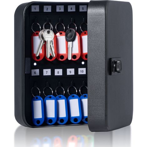 Key Cabinet Wall Mounted 48 Cabinet Safe - Solid Steel Security Storage Box Outdoor Keysafe Lockbox for Home Office (20 Centilitres, Black)