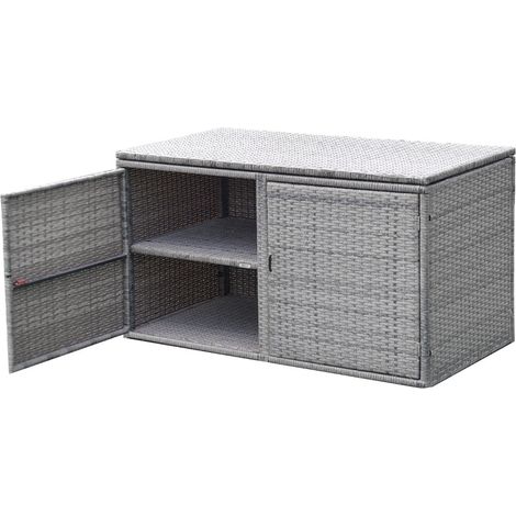 Cassapanca da esterno con 2 ripiani moderni in rattan PE grigio 200011488