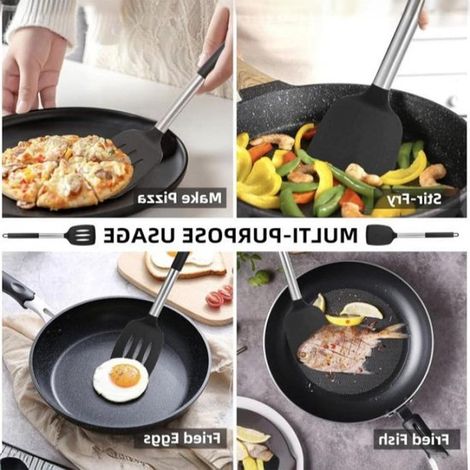 Set di 2 spatole in silicone, utensili da cucina antiaderenti, resistenti al calore e senza BPA, per preparare pesce, uova e pancake. (1/5)