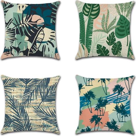 Housse de Coussin Animaux Fleurs La Vie Marine Plante Tropicale Taie d'oreiller pour Canapé Maison Salon Chambre Décoration D'intérieur,45x45cm,Ensemble de 4 pièces (Plante Tropicale C) (1/5)