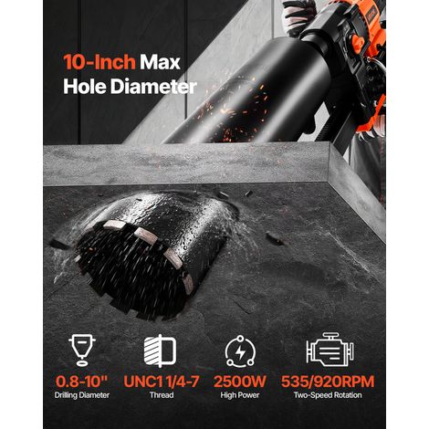 Carotteuse à Diamant Diamètre de Perçage 20-254 mm, Perceuse à Béton sur Pied 2500 W, 2 Vitesses 535/920 tr/min, Perçage Sèche et H… (1/5)