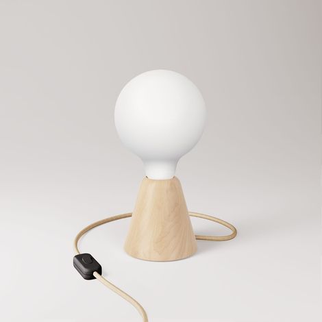 Lampada da tavolo con base in ontano e lampadina a effetto porcellana (1/4)