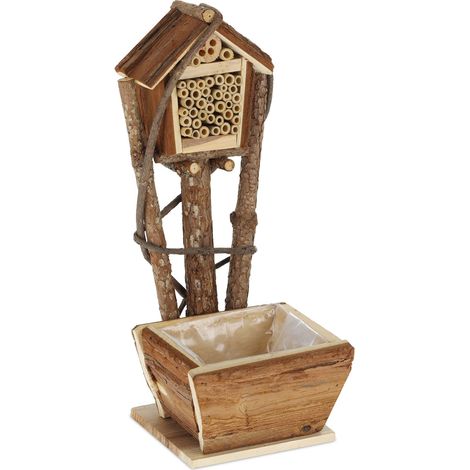 Lote de 2 hotel de insectos maceta de madera jardín balcón decoración natural 30 x 20 x 20 cm de madera marrón 130010778 (1/4)