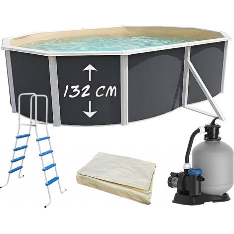 Piscine hors-sol acier Toi ANTHRACITE MAGNUM ovale 550 x 366cm H 132cm liner sable