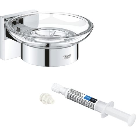 Jabonera con soporte cromado GROHE Start Cube + GROHE QuickGlue A1 para acceso con placa de fijación