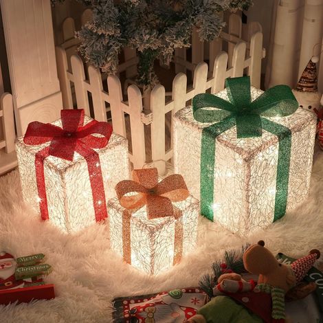 Lot de 3 Boîtes Cadeau Lumineuses, 50 LEDs, 8 Modes, Télécommande, Minuterie, IP44, Intérieur Extérieur (1/5)