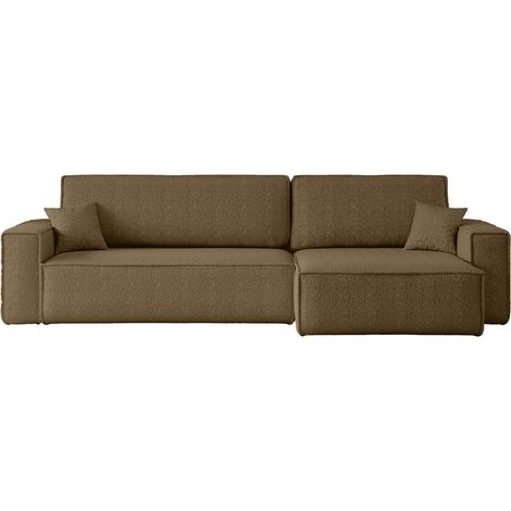 Divano angolare convertibile con funzione letto in tessuto bouclé marrone Karl XL PREMIUM