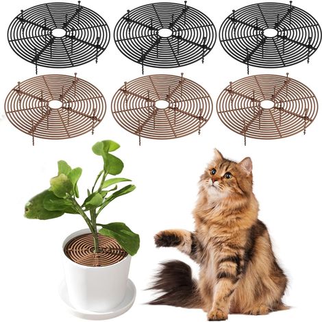 Lot de 6 grilles de protection rondes pour plantes, 30 cm, grille pour pots, protection pour chats et enfants, couverture pour pots (noir et brun) (1/5)