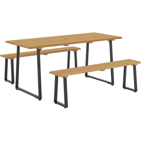 GagaEnsemble table et 2 bancs bois pour 6 personnes trou parasol 178x76x77 cm Naturel (1/5)