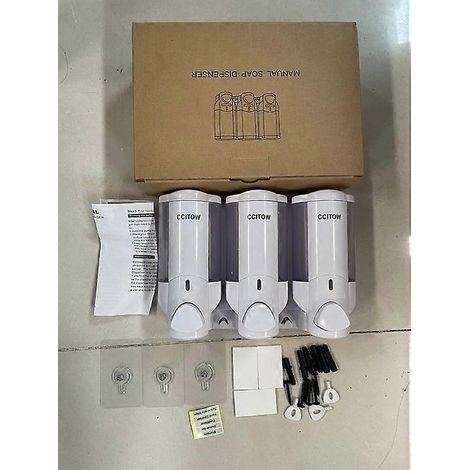 Distributeur de savon mural pour douche, 200 ml x 3, ABS sûr, sans perçage, ensemble distributeur de savon pour les mains avec bouchons transparents
