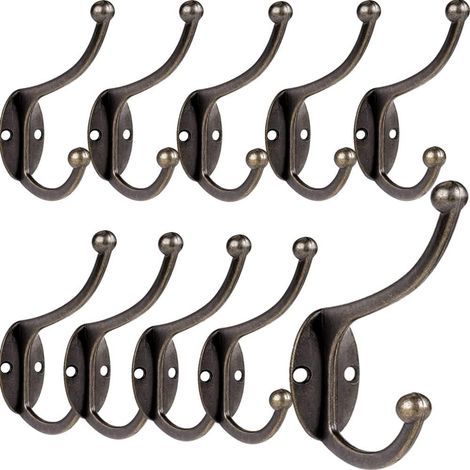 Lot de 10 crochets muraux vintage en métal – Support 15 kg – Installation facile avec vis – Pour salle de bain, cuisine, entrée (1/5)