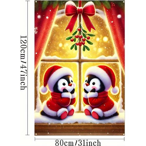 Nouvelle décoration de fenêtre de Noël, tenture Père Noël, décoration de fête, drapeau d'extérieur - 80 x 120 cm (œillets + ruban) - Modèle 11