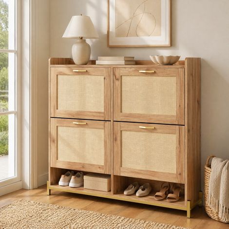 Mueble zapatero de MDF, 4 puertas, estructura metálica, 108,5 x 24 x 100 cm (1/5)