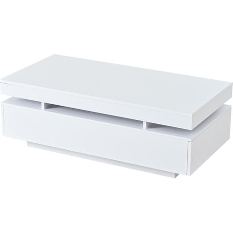 Table basse 100x50x35 cm avec 2 tiroirs, rangement blanc pour salon – Idéale pour le café et le canapé
