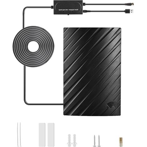 Antenne Smart TV, antenne TV numérique intérieure ATSC 25 dBi avec amplificateur USB, portée de réception de 800 km, antenne TV DVB-T2 RG174, câble coaxial de 5 mètres, prend en charge les résolutions (1/5)