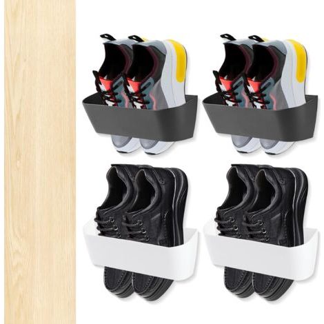 Lot de 4 supports muraux pour chaussures de camping-car, supports de chaussures autocollants, adaptés pour une installation dans les caravanes, portes et armoires (noir – blanc) (1/5)