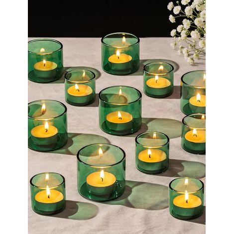 Lot de 12 photophore Verre Vert, 2 Tailles (1/5)