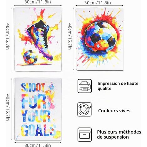 Set of 3 Football Charts, Sports Posters, Watercolour Framed Football Prints for Boys (1/3)